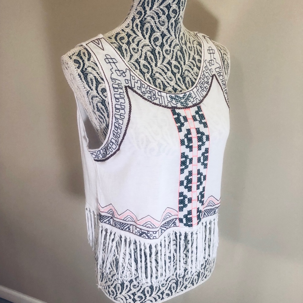 Urban outfitters white Aztec pattern tassel tank